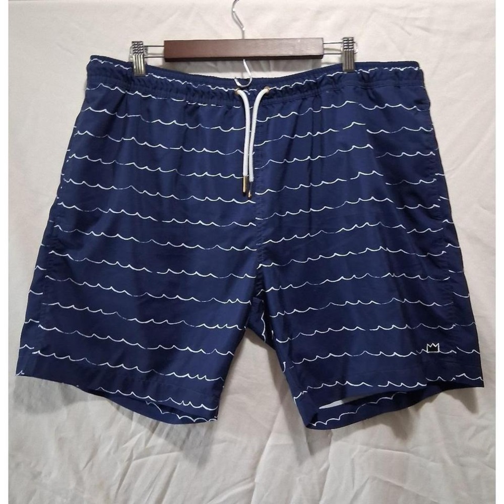 Crown & Ivy Men's Size XL Blue Streaks Swim Bottoms Shorts Trunks. Logo On Leg.